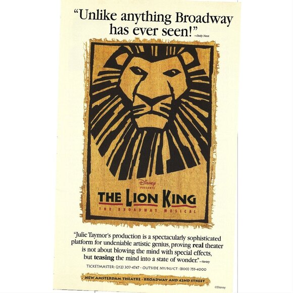 Disney The Lion King Broadway Musical 1997 Print Ad - Picture 1 of 2